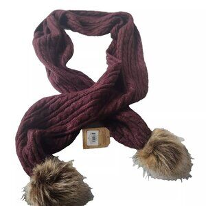 Frye & Co Women's Cable Knit Port Royale Scarf New Burgundy Faux Poms